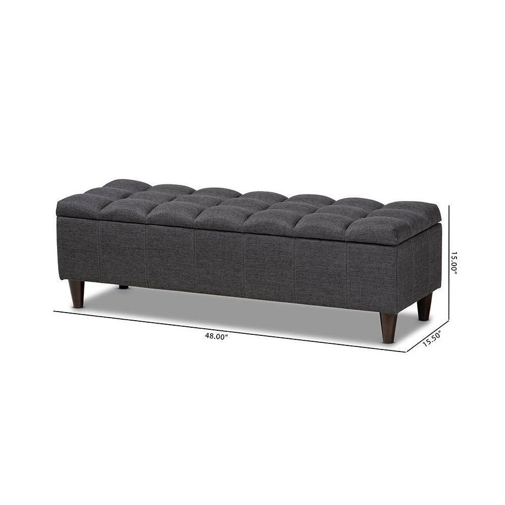 Charcoal Fabric Upholstered Dark Brown Finished Wood Storage Bench Ottoman