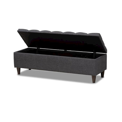 Charcoal Fabric Upholstered Dark Brown Finished Wood Storage Bench Ottoman