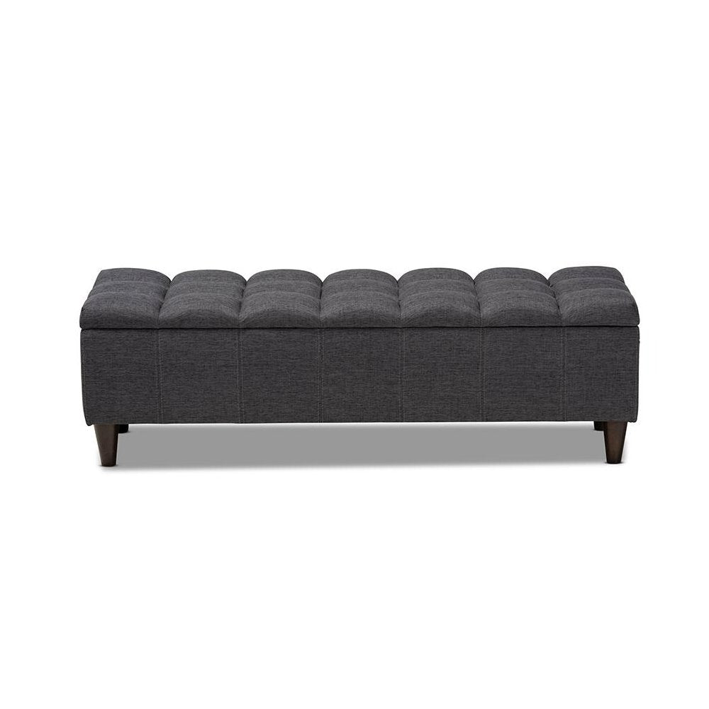 Charcoal Fabric Upholstered Dark Brown Finished Wood Storage Bench Ottoman