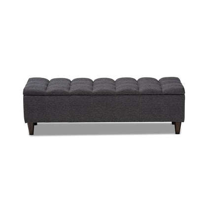 Charcoal Fabric Upholstered Dark Brown Finished Wood Storage Bench Ottoman