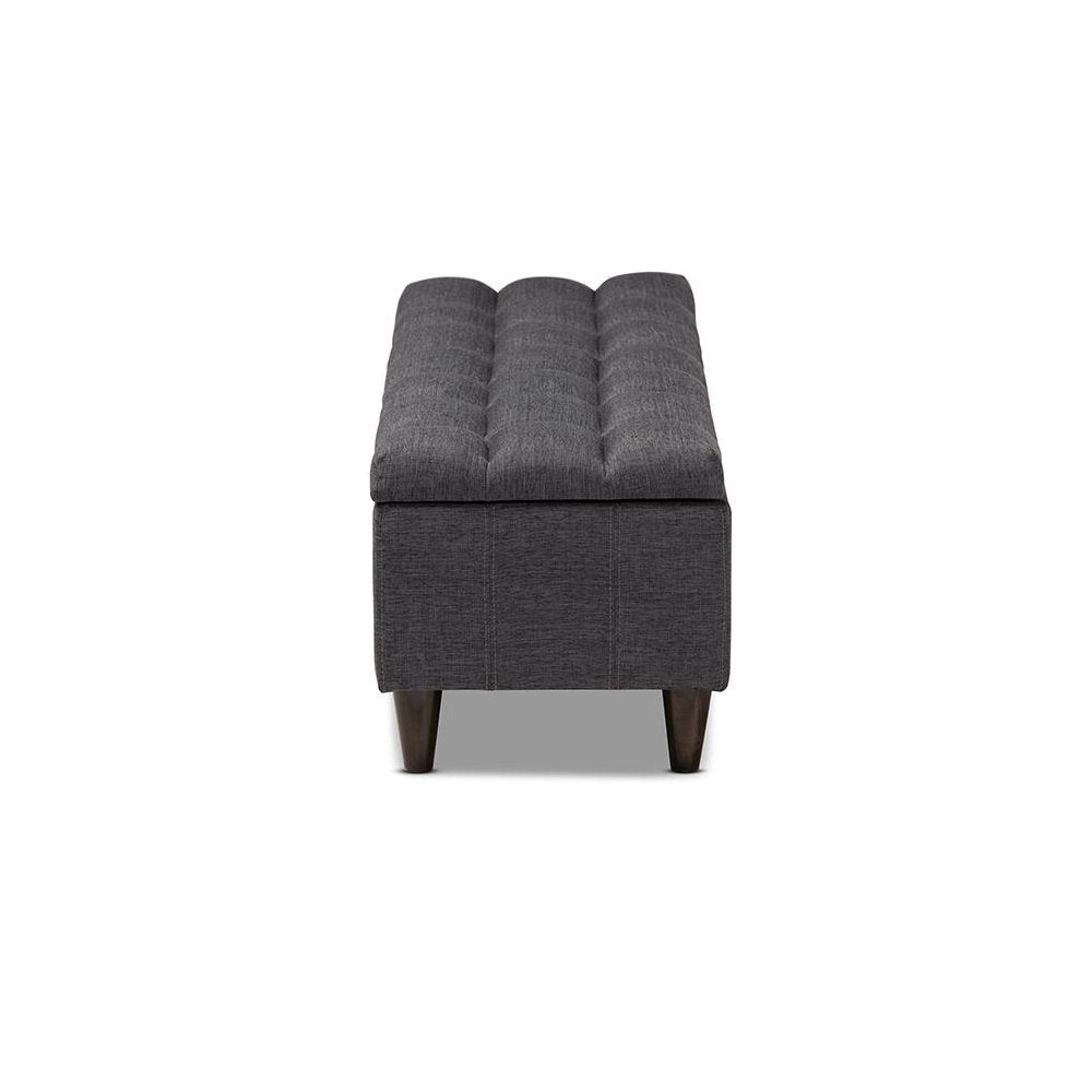 Charcoal Fabric Upholstered Dark Brown Finished Wood Storage Bench Ottoman