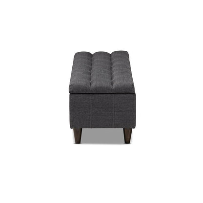 Charcoal Fabric Upholstered Dark Brown Finished Wood Storage Bench Ottoman
