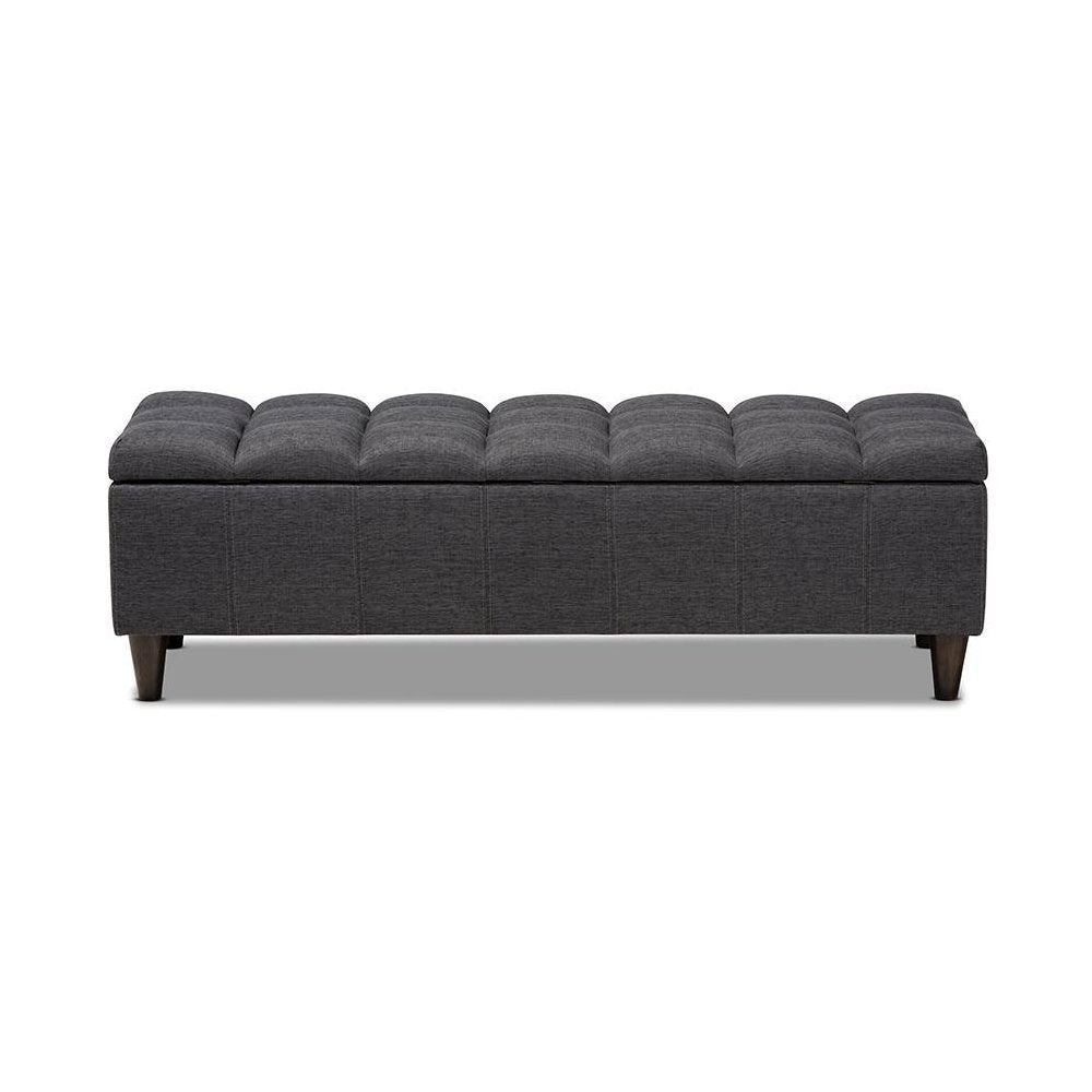 Charcoal Fabric Upholstered Dark Brown Finished Wood Storage Bench Ottoman