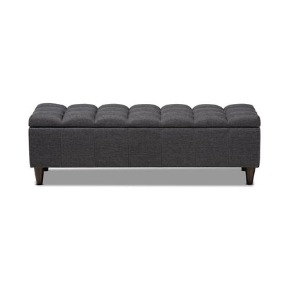 Charcoal Fabric Upholstered Dark Brown Finished Wood Storage Bench Ottoman