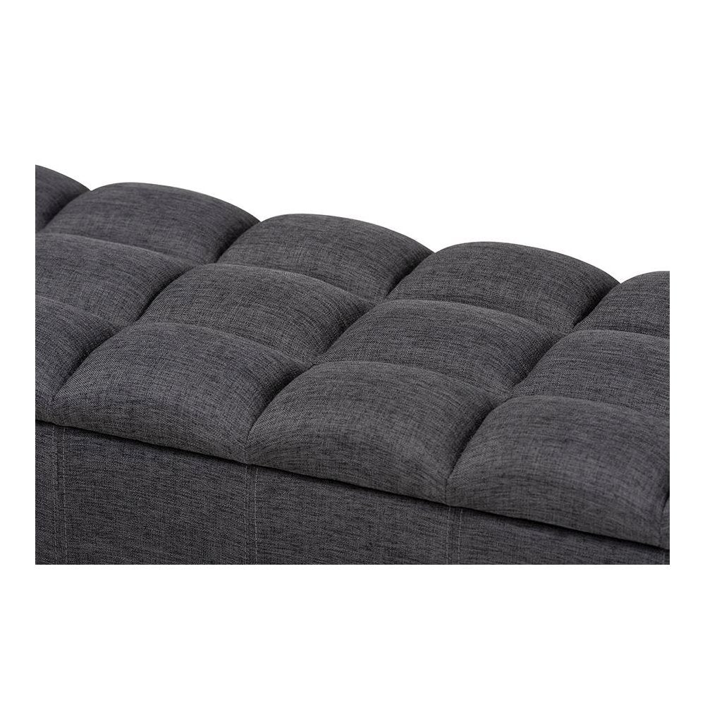 Charcoal Fabric Upholstered Dark Brown Finished Wood Storage Bench Ottoman