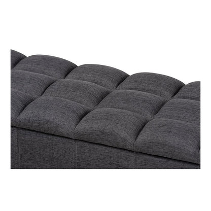 Charcoal Fabric Upholstered Dark Brown Finished Wood Storage Bench Ottoman