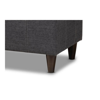 Charcoal Fabric Upholstered Dark Brown Finished Wood Storage Bench Ottoman