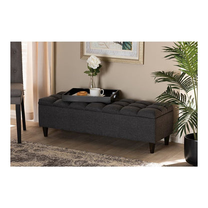 Charcoal Fabric Upholstered Dark Brown Finished Wood Storage Bench Ottoman