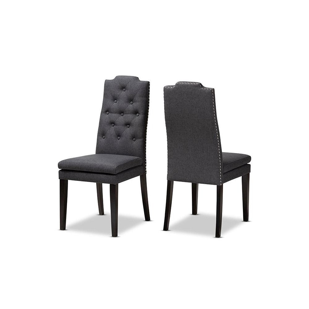 Charcoal Fabric Upholstered Button Tufted Wood Dining Chair Set of 2
