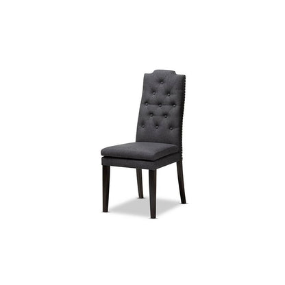 Dark Grey Fabric Upholstered and Dark Brown Finished Wood 7-Piece Dining Set