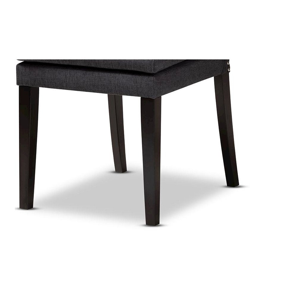 Dark Grey Fabric Upholstered and Dark Brown Finished Wood 7-Piece Dining Set