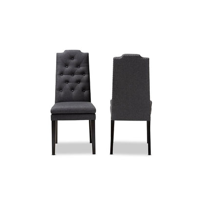 Charcoal Fabric Upholstered Button Tufted Wood Dining Chair Set of 2