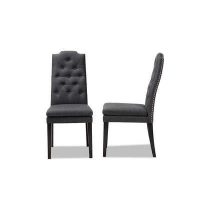 Charcoal Fabric Upholstered Button Tufted Wood Dining Chair Set of 2