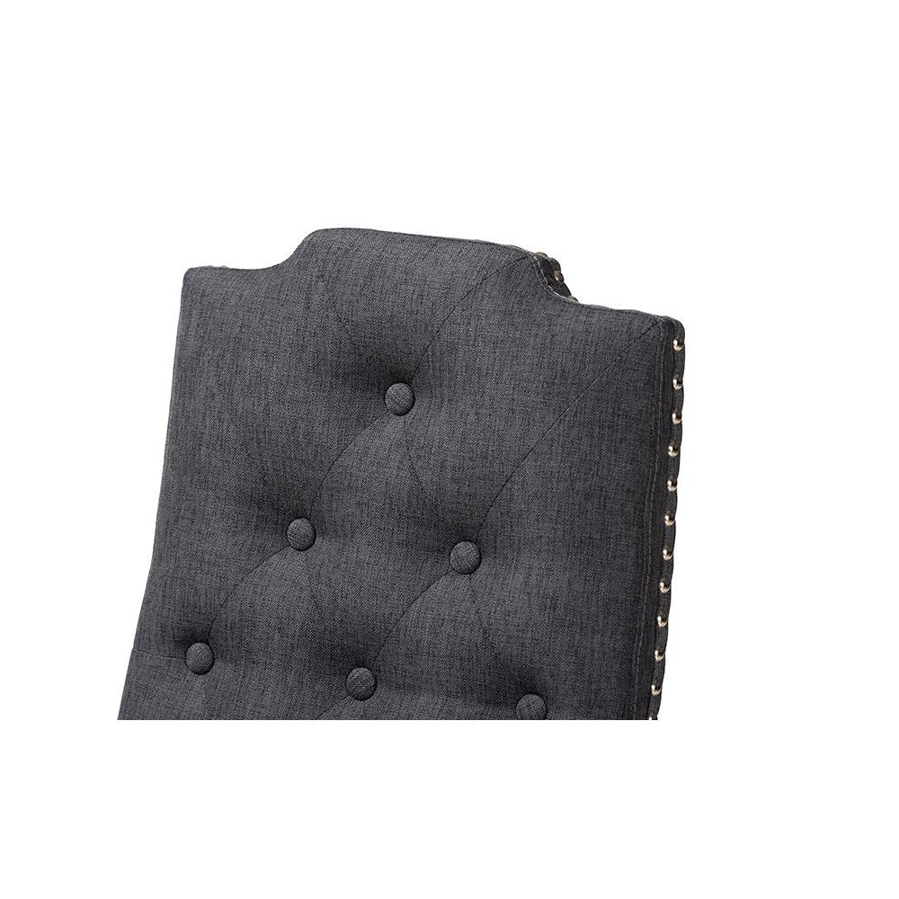 Charcoal Fabric Upholstered Button Tufted Wood Dining Chair Set of 2