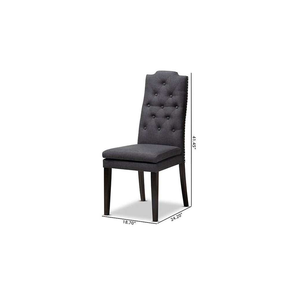 Charcoal Fabric Upholstered Button Tufted Wood Dining Chair Set of 2