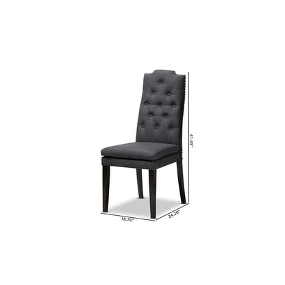 Charcoal Fabric Upholstered Button Tufted Wood Dining Chair Set of 2