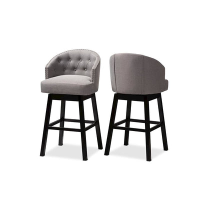 Theron Transitional Gray Fabric Upholstered Wood Swivel Bar Stool Set of 2