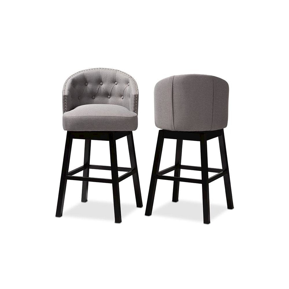 Theron Transitional Gray Fabric Upholstered Wood Swivel Bar Stool Set of 2