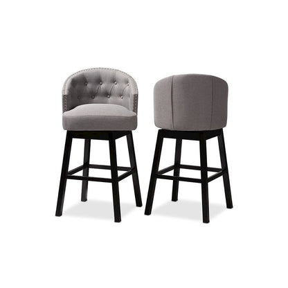 Theron Transitional Gray Fabric Upholstered Wood Swivel Bar Stool Set of 2
