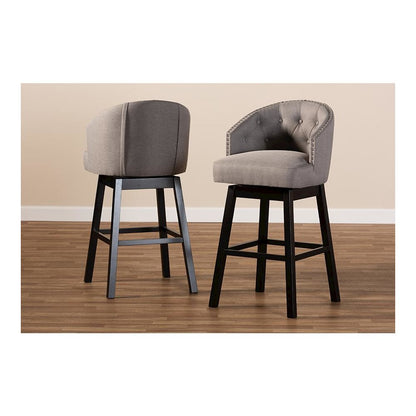 Theron Transitional Gray Fabric Upholstered Wood Swivel Bar Stool Set of 2