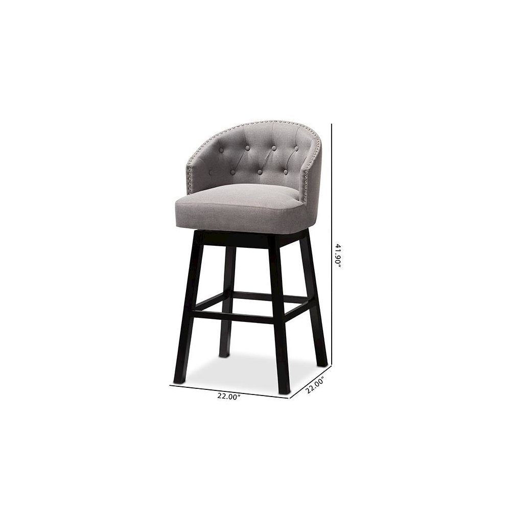 Theron Transitional Gray Fabric Upholstered Wood Swivel Bar Stool Set of 2