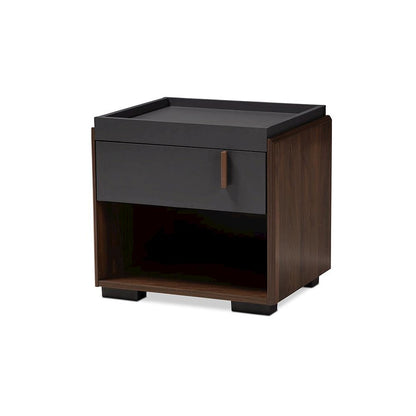 Two-Tone Gray and Walnut Finished Wood 1-Drawer Nightstand