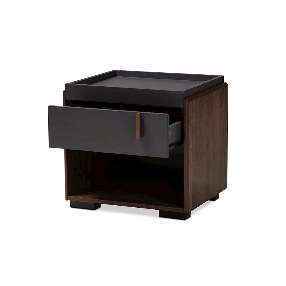 Two-Tone Gray and Walnut Finished Wood 1-Drawer Nightstand