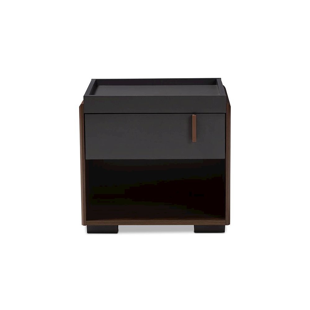 Two-Tone Gray and Walnut Finished Wood 1-Drawer Nightstand