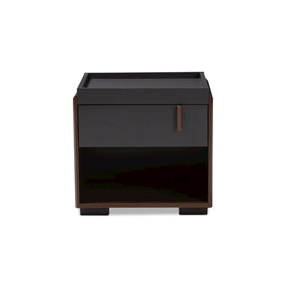 Two-Tone Gray and Walnut Finished Wood 1-Drawer Nightstand