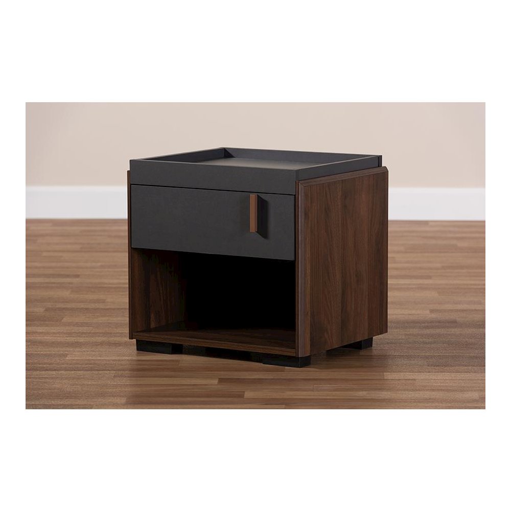 Two-Tone Gray and Walnut Finished Wood 1-Drawer Nightstand