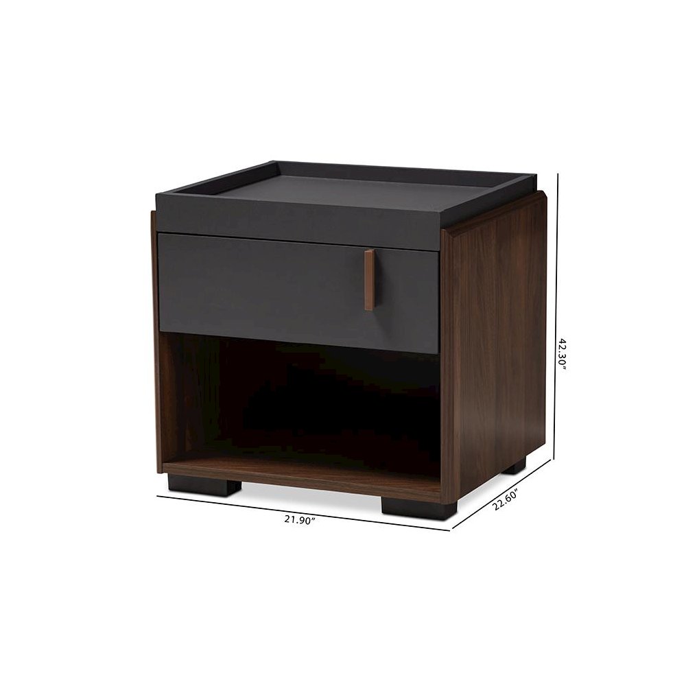Two-Tone Gray and Walnut Finished Wood 1-Drawer Nightstand