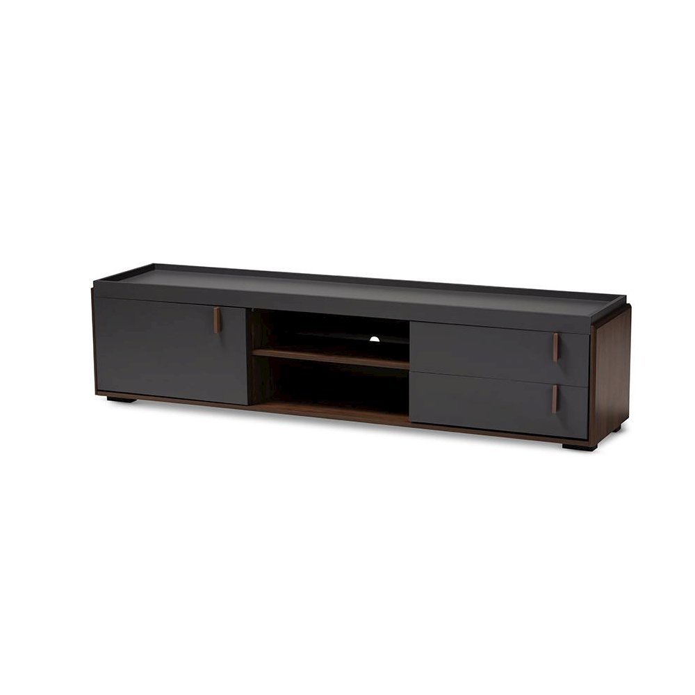 Two-Tone Gray and Walnut Finished Wood 2-Drawer TV Stand
