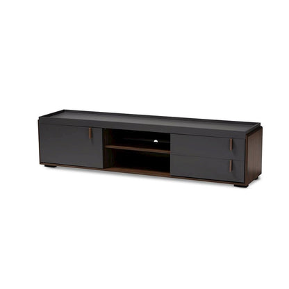 Two-Tone Gray and Walnut Finished Wood 2-Drawer TV Stand