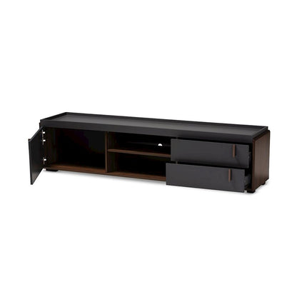 Two-Tone Gray and Walnut Finished Wood 2-Drawer TV Stand