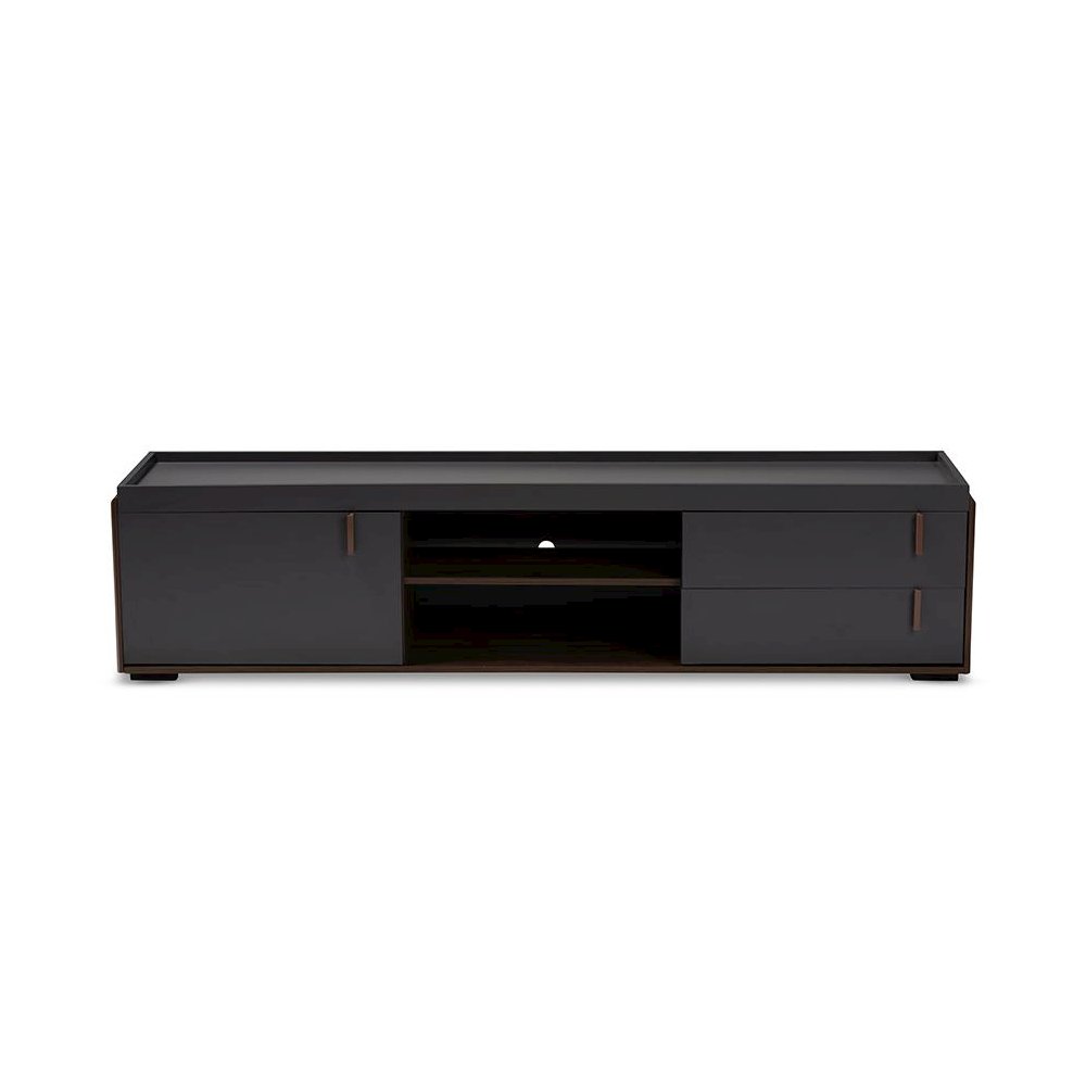 Two-Tone Gray and Walnut Finished Wood 2-Drawer TV Stand