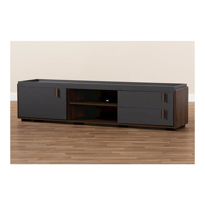 Two-Tone Gray and Walnut Finished Wood 2-Drawer TV Stand