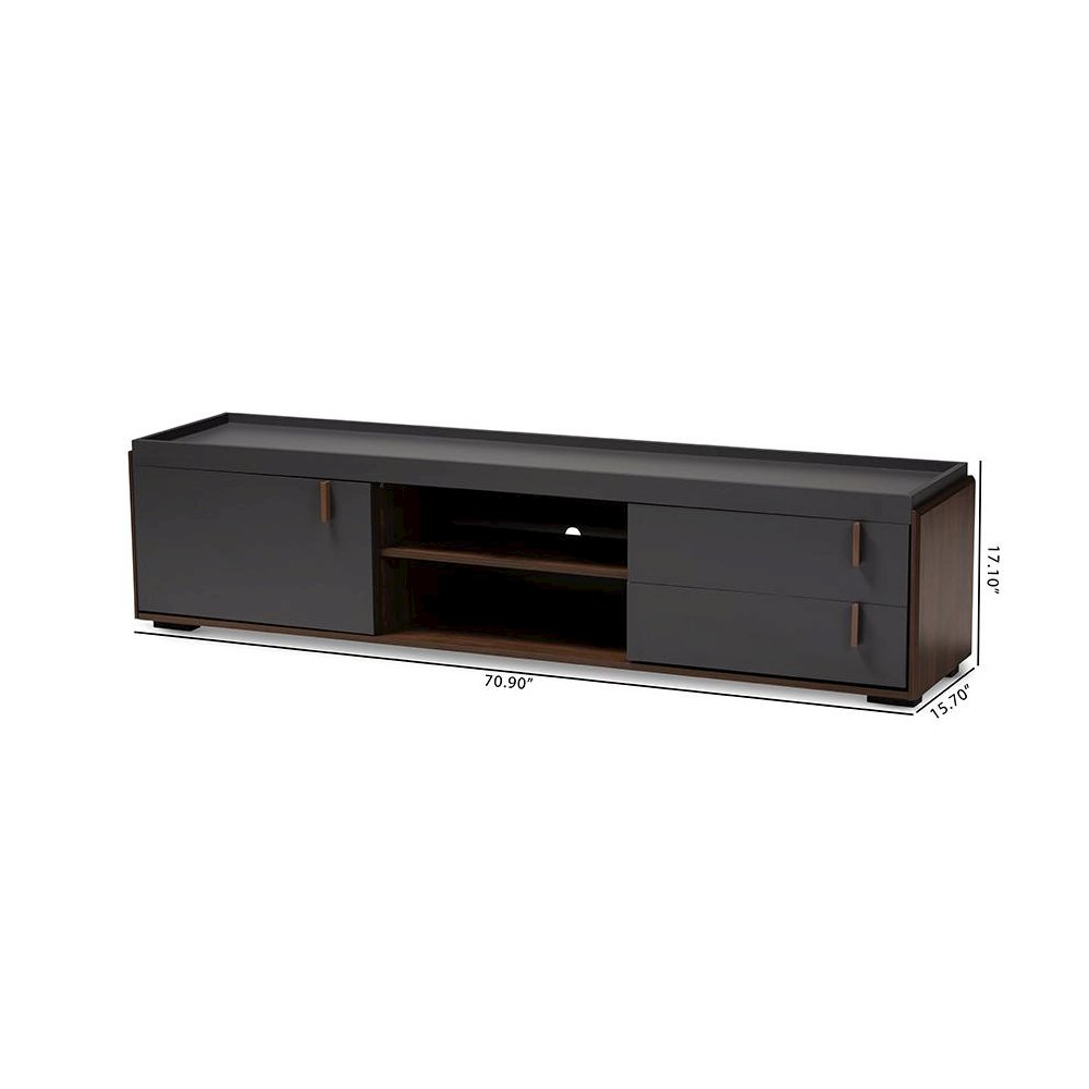 Two-Tone Gray and Walnut Finished Wood 2-Drawer TV Stand