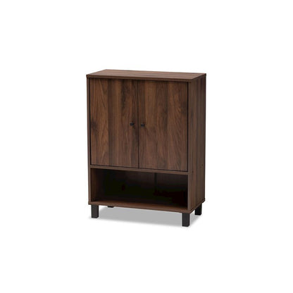 Walnut Brown Finished 2-Door Wood Entryway Shoe Storage Cabinet