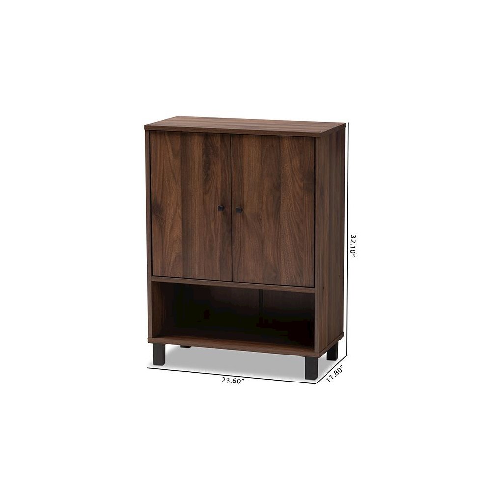 Walnut Brown Finished 2-Door Wood Entryway Shoe Storage Cabinet