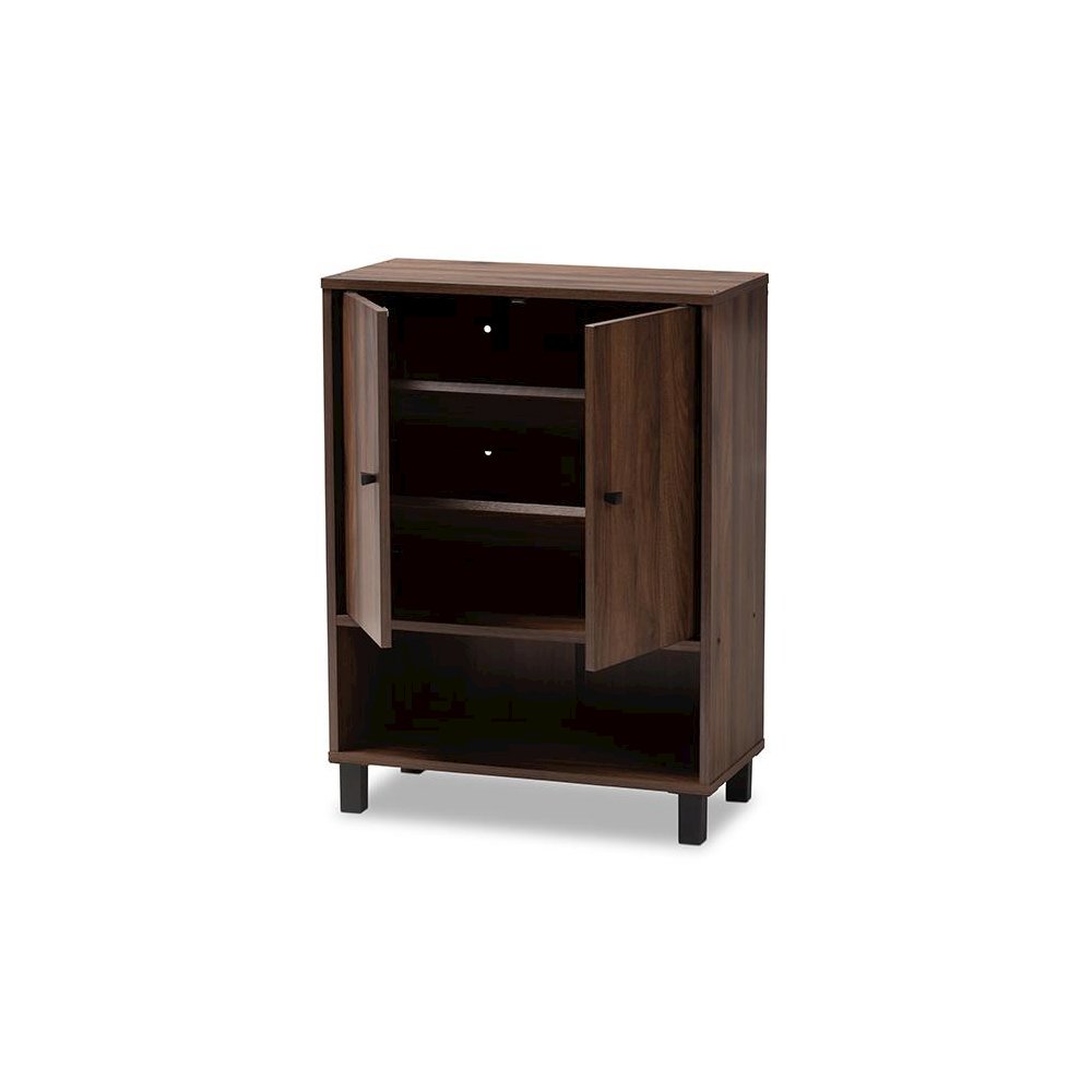 Walnut Brown Finished 2-Door Wood Entryway Shoe Storage Cabinet