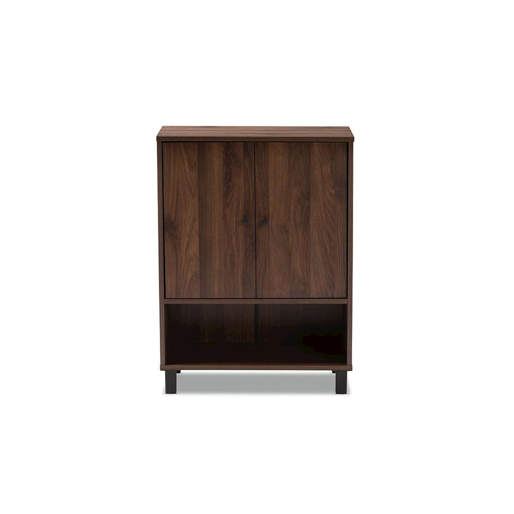 Walnut Brown Finished 2-Door Wood Entryway Shoe Storage Cabinet