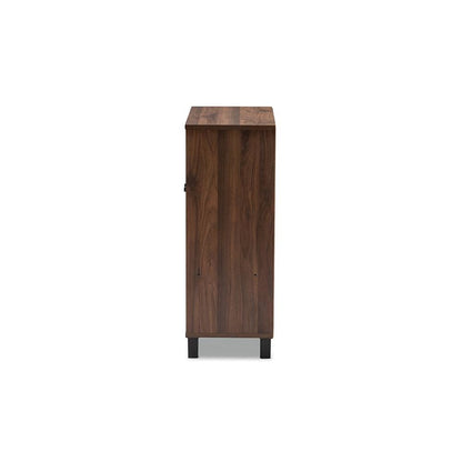Walnut Brown Finished 2-Door Wood Entryway Shoe Storage Cabinet