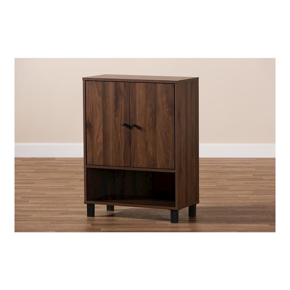 Walnut Brown Finished 2-Door Wood Entryway Shoe Storage Cabinet