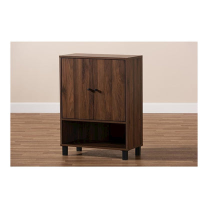 Walnut Brown Finished 2-Door Wood Entryway Shoe Storage Cabinet
