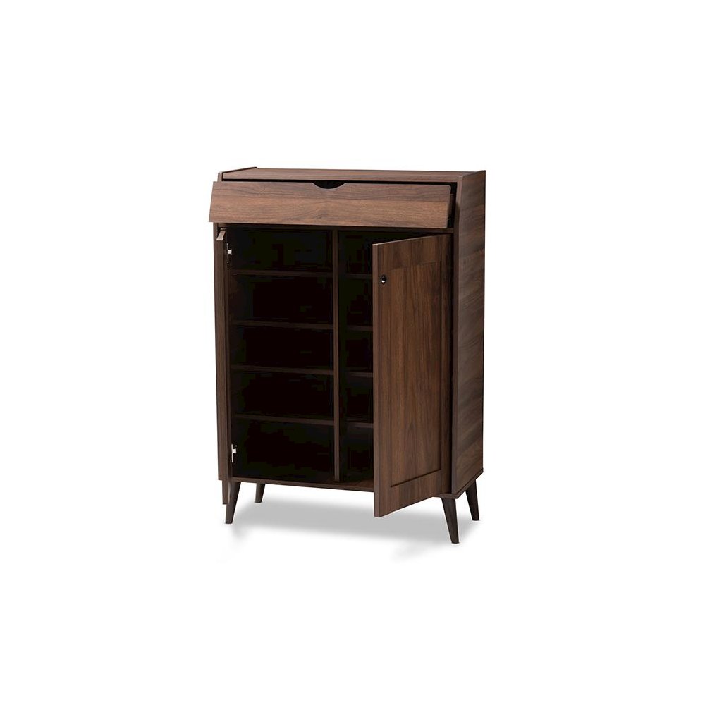 Walnut Brown finished 2-Door Wood Entryway Shoe Storage Cabinet