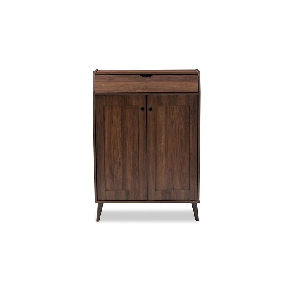 Walnut Brown finished 2-Door Wood Entryway Shoe Storage Cabinet
