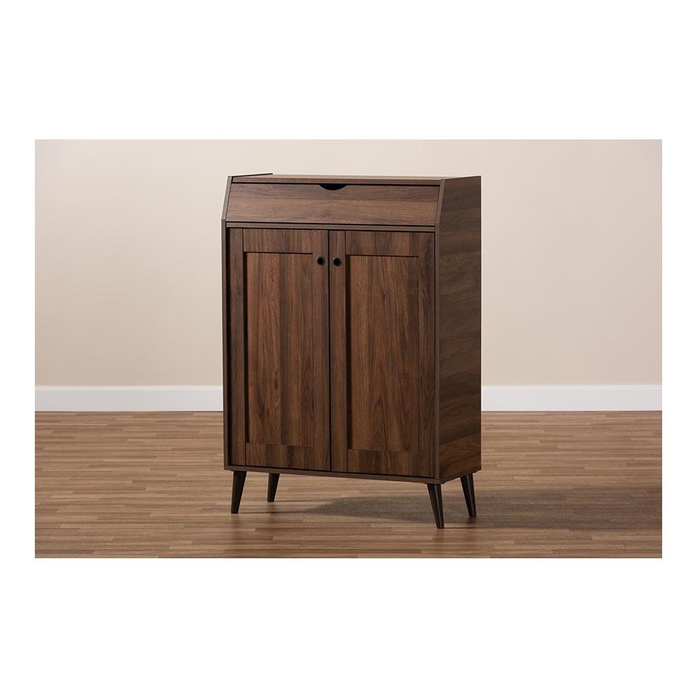 Walnut Brown finished 2-Door Wood Entryway Shoe Storage Cabinet