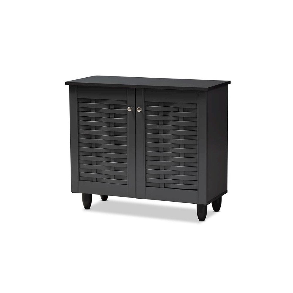 Dark Gray 2-Door Wooden Entryway Shoe Storage Cabinet