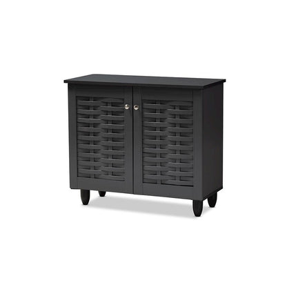 Dark Gray 2-Door Wooden Entryway Shoe Storage Cabinet