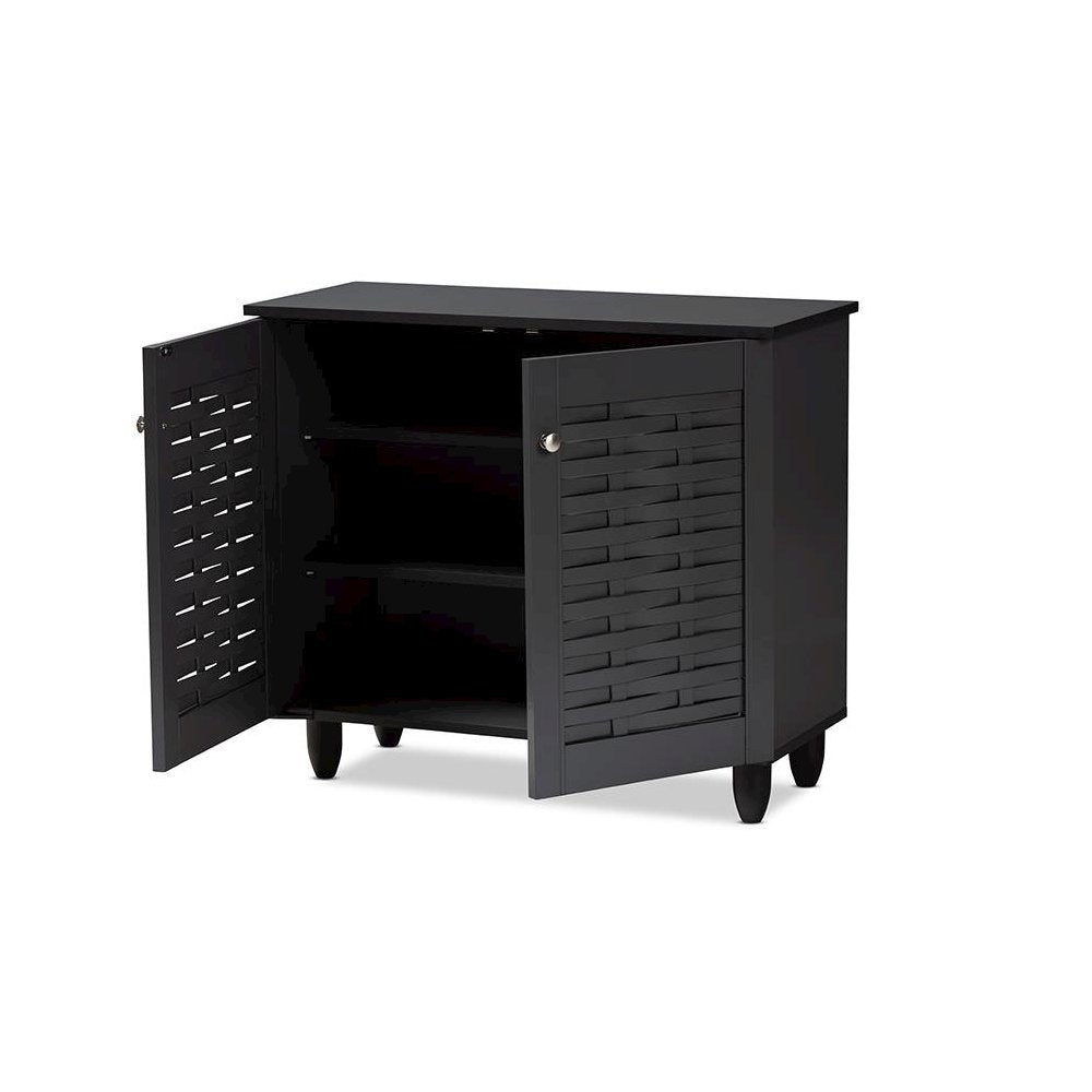 Dark Gray 2-Door Wooden Entryway Shoe Storage Cabinet